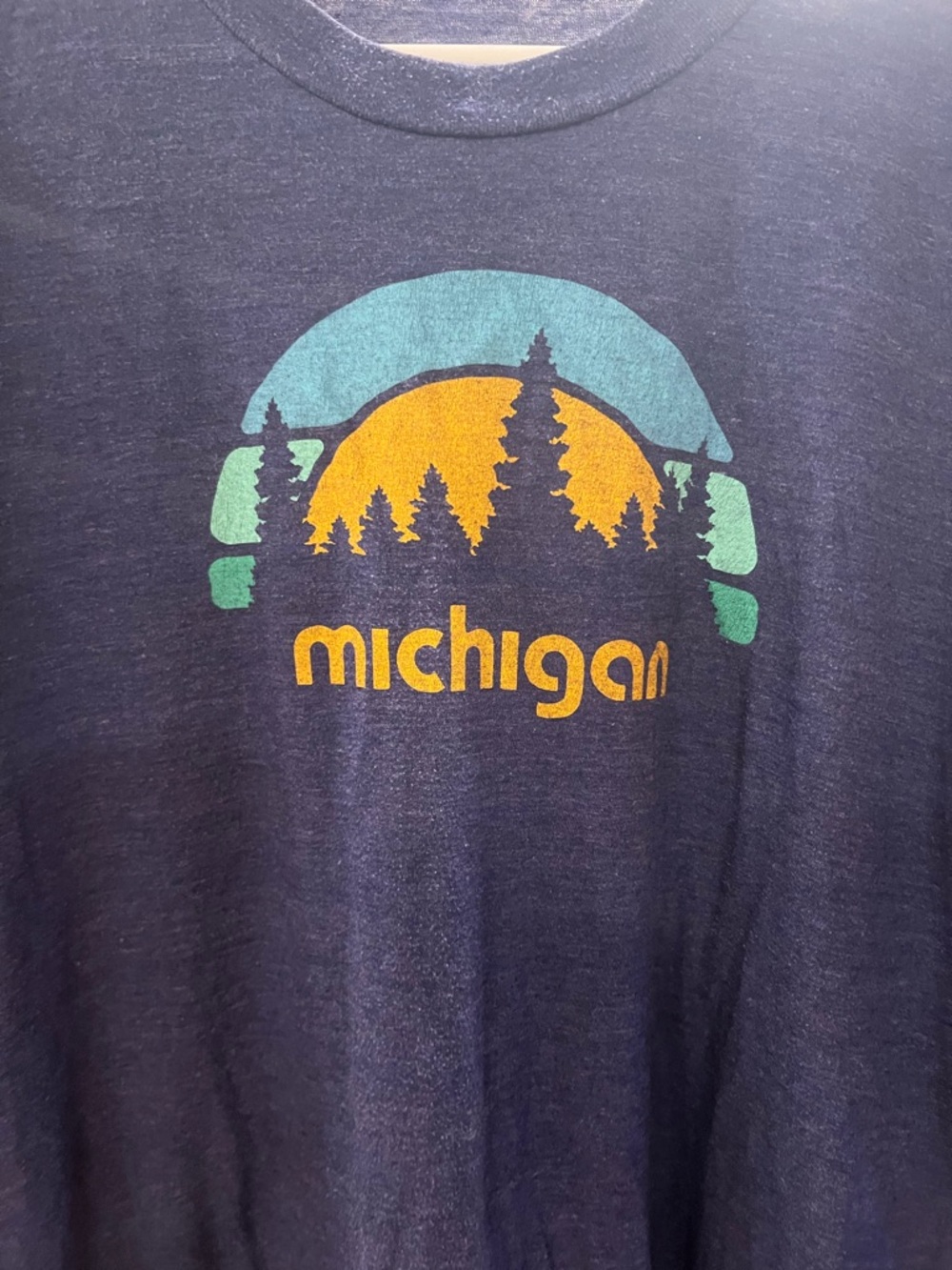 Unlisted Navy Long Sleeve Tee with Green, Teal & Yellow Graphic - Michigan